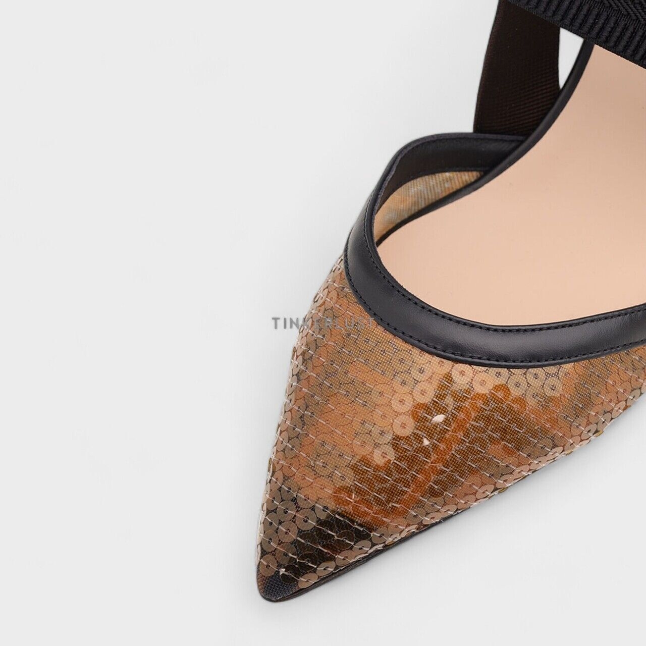 Fendi Colibri Slingback Pumps 55mm in Black/Amber Micromesh FF Motif with Sequin Embroidery Heels